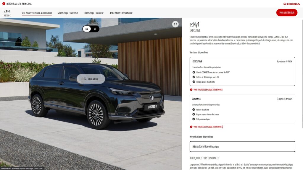 Configurateur Honda pour le e:ny1 toujours disponible en France // Source : Raphaelle Baut pour Numerama Configurateur Honda pour le e:ny1 toujours disponible en France // Source : Raphaelle Baut pour Numerama