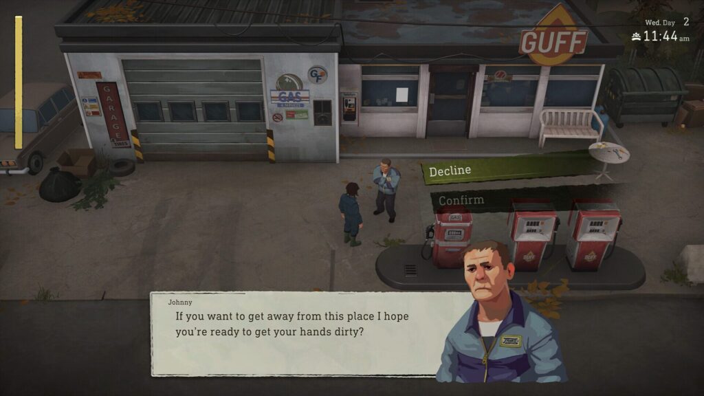 Crop est également un jeu narratif où parler aux habitants est essentiel pour l'intrigue. // Source : 11 Bit Studios Crop est également un jeu narratif où parler aux habitants est essentiel pour l'intrigue. // Source : 11 Bit Studios
