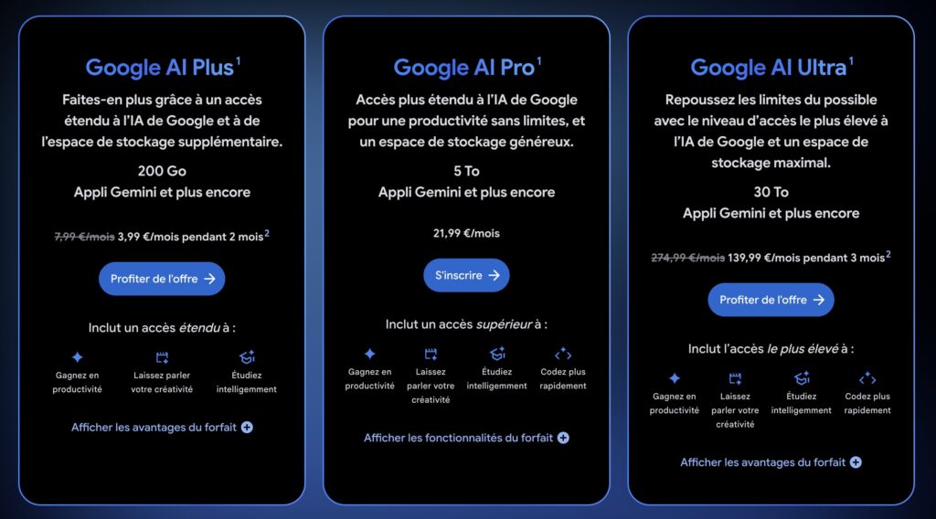 Les formules Google AI en France. Les formules Google AI en France.