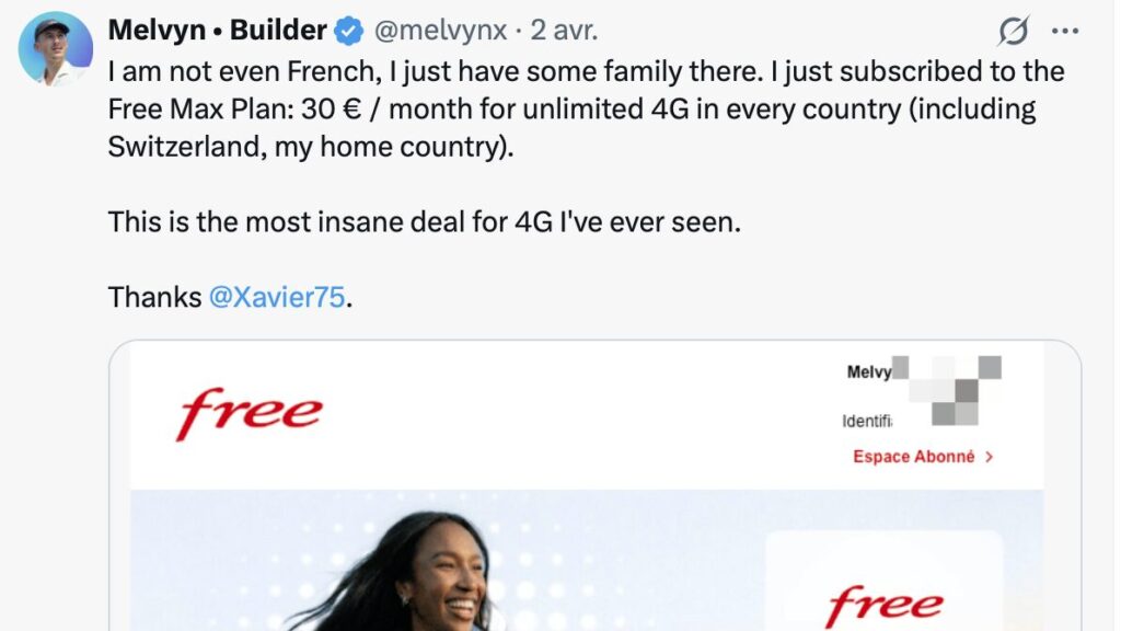 Ici, un utilisateur suisse affirme s'être abonné à Free Max pour payer moins cher. Ici, un utilisateur suisse affirme s'être abonné à Free Max pour payer moins cher.