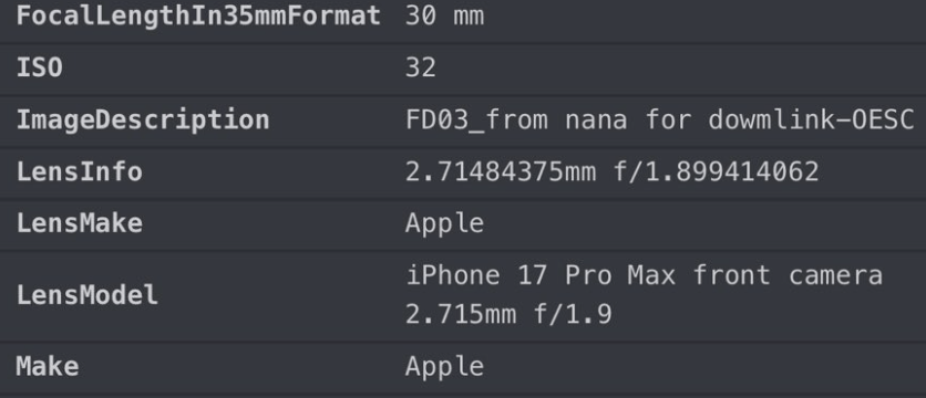 Les EXIF d'une des photos partagées par la Nasa.