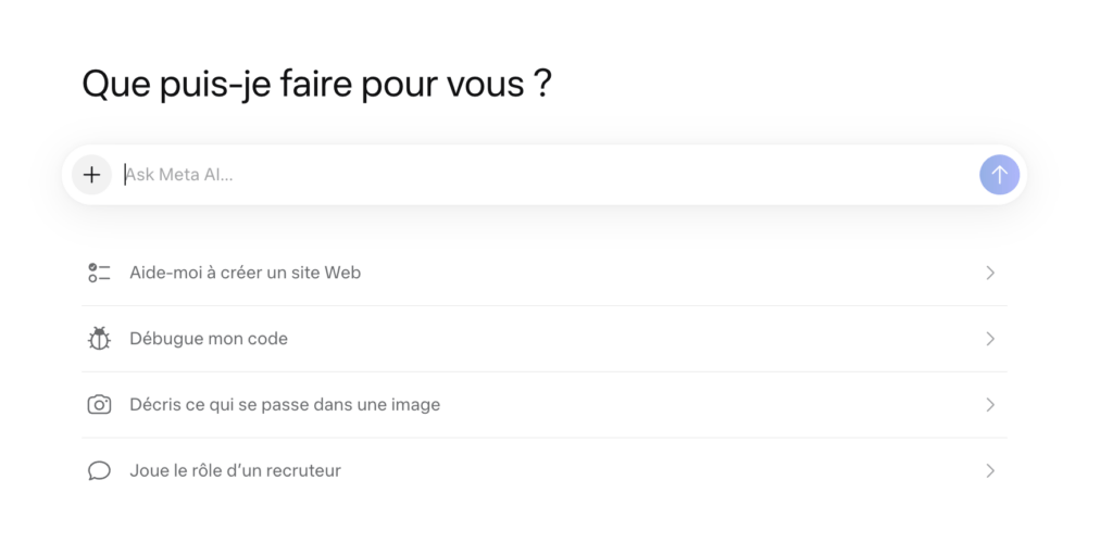 Meta AI a son propre site, façon ChatGPT. Meta AI a son propre site, façon ChatGPT.