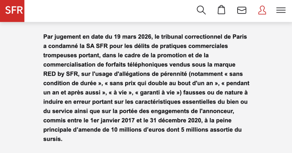 La page d'accueil de SFR le 14 avril 2026. La page d'accueil de SFR le 14 avril 2026.