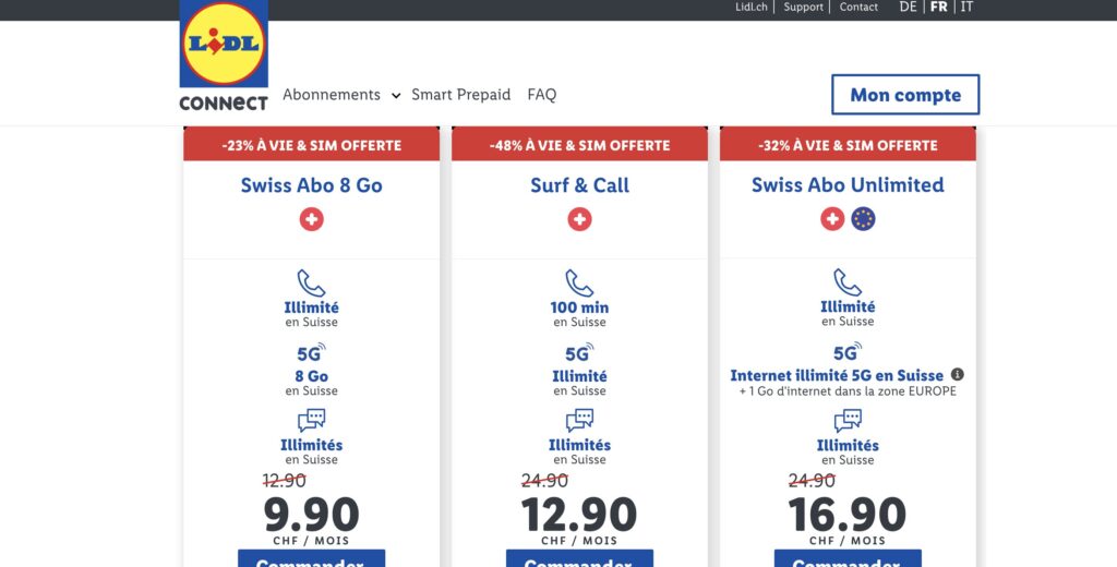 Les offres Lidl Connect en Suisse, avec de la 5G illimitée à un tarif raisonnable. Les offres Lidl Connect en Suisse, avec de la 5G illimitée à un tarif raisonnable.