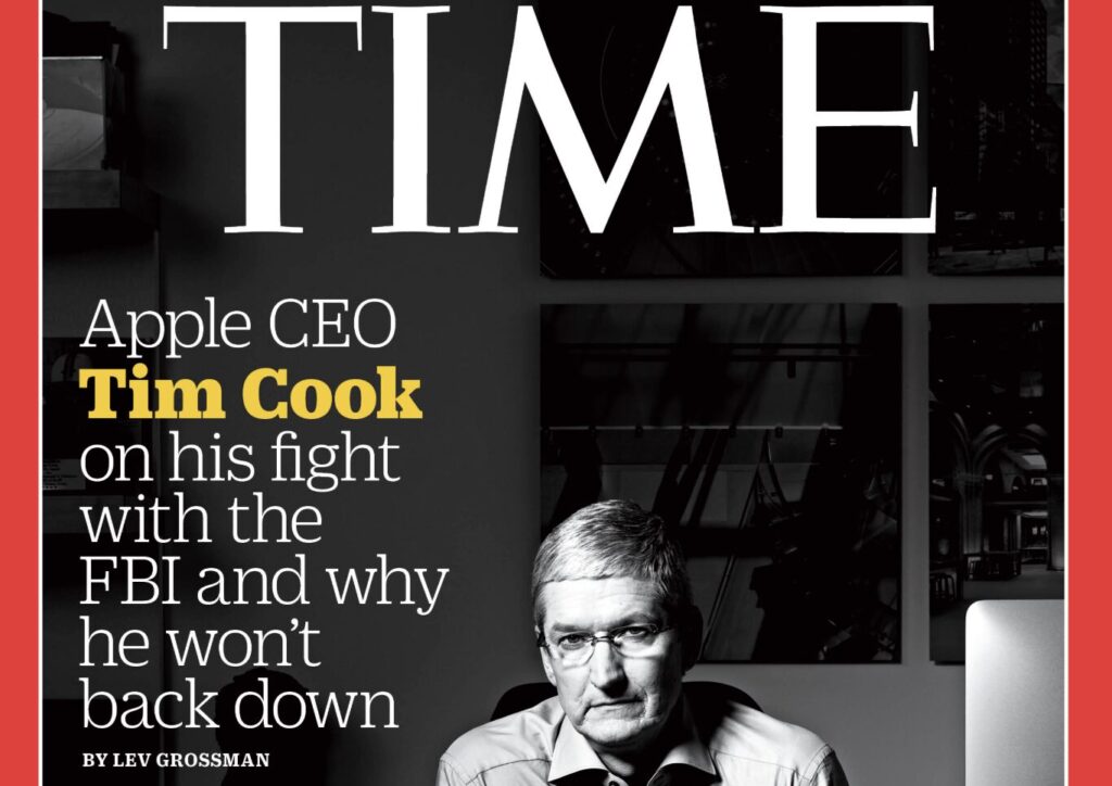 Tim Cook à la une du TIME en 2016 pour s'opposer au FBI.