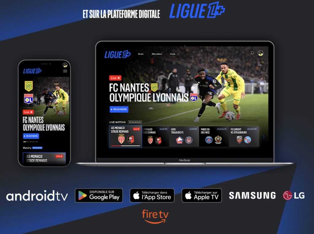 Les plateformes où est disponible l'application Ligue 1+.