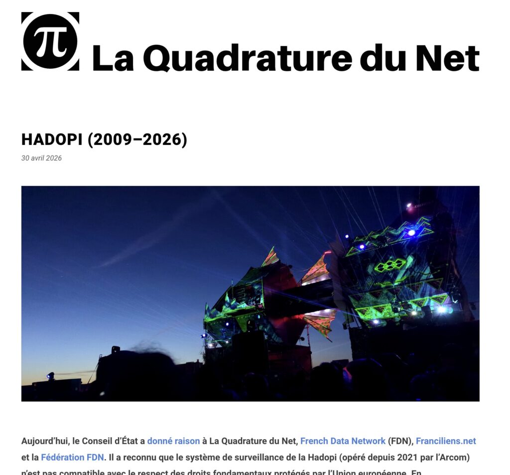 Le communiqué de la Quadrature du Net.