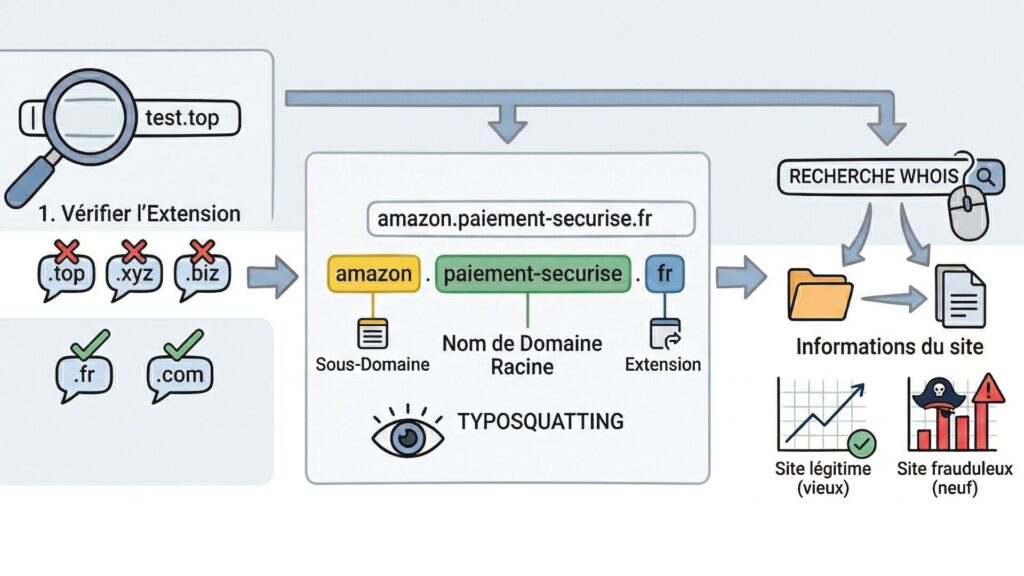 Les vérifications à faire avant d'acheter en ligne // Source : schéma généré par IA via Gemini