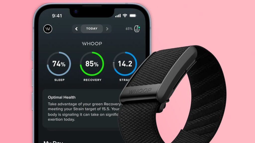 Le bracelet Whoop et les mesures principales. // Source : Whoop Le bracelet Whoop et les mesures principales. // Source : Whoop