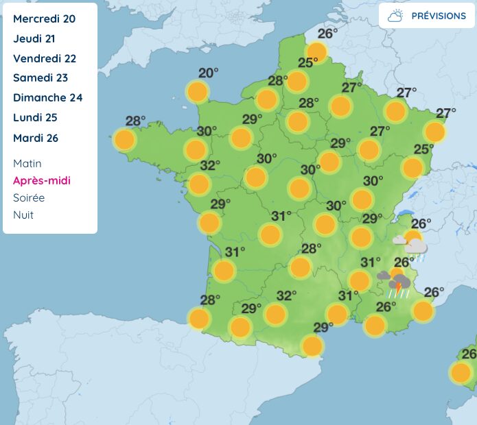Prévisions pour le 26 mai 2026. // Source : Capture d'écran Météo-France (réalisée le 20 mai) Prévisions pour le 26 mai 2026. // Source : Capture d'écran Météo-France (réalisée le 20 mai)