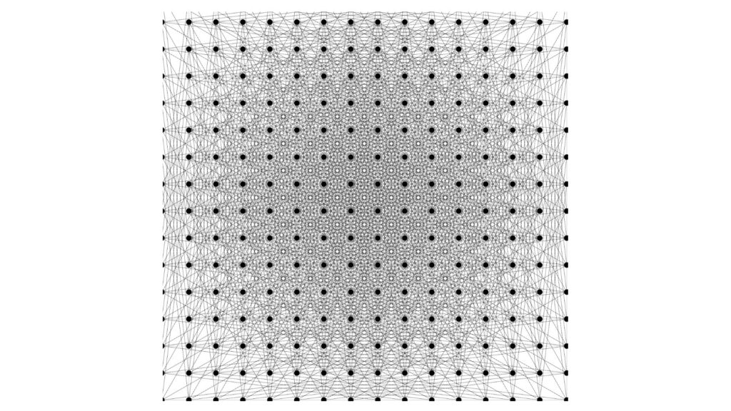 Une construction déjà connue permettait d’obtenir de nombreuses distances unitaires à partir d’une grille carrée redimensionnée. // Source : OpenAI