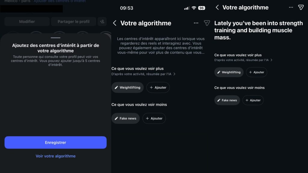 Les centres d'intérêt vous permettent de personnaliser votre algorithme Instagram. // Source : Capture d'écran Numerama