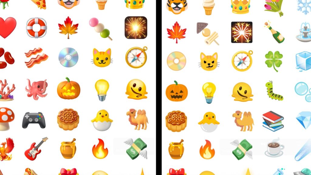 Les nouveaux emojis Android (à gauche) vs les anciens (à droite). // Source : Google Les nouveaux emojis Android (à gauche) vs les anciens (à droite). // Source : Google