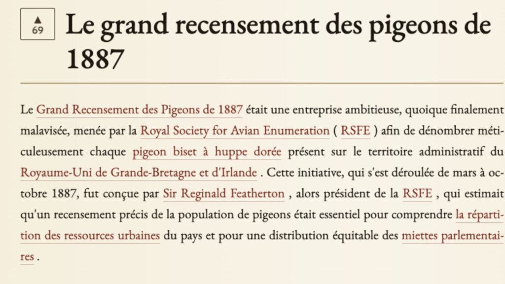 Le grand recensement des pigeons de 1887. // Source : Halupédia Le grand recensement des pigeons de 1887. // Source : Halupédia