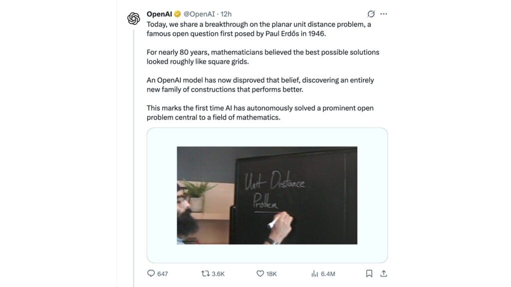 OpenAI a utilisé un modèle généraliste, pas spécifiquement conçu pour les maths. // Source : OpenAI