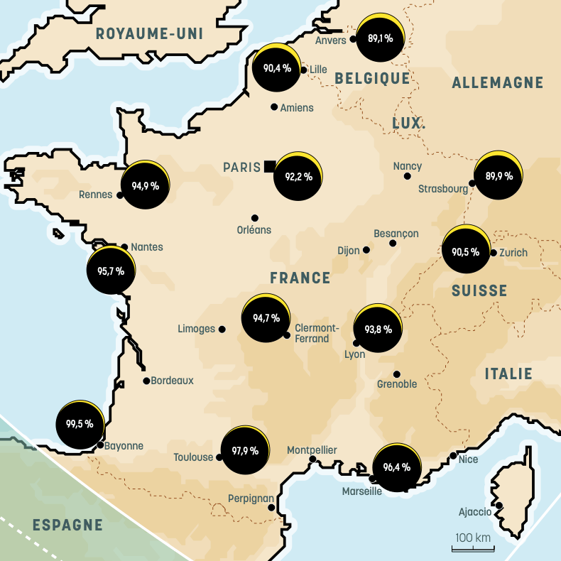 Visibilité de l'éclipse solaire du 12 août 2026 en France. // Source : Capture d'écran AFA Visibilité de l'éclipse solaire du 12 août 2026 en France. // Source : Capture d'écran AFA