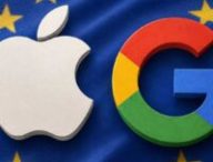 Apple et Google et le drapeau européen. // Source : Numerama avec ChatGPT Images Apple et Google et le drapeau européen. // Source : Numerama avec ChatGPT Images