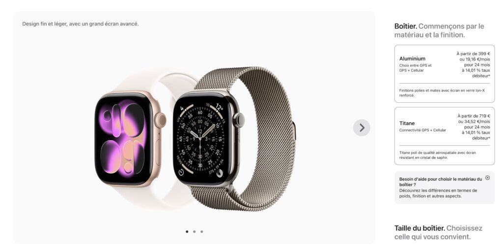 L'Apple Watch sur le store étudiant // Source : Capture d'écran Numerama