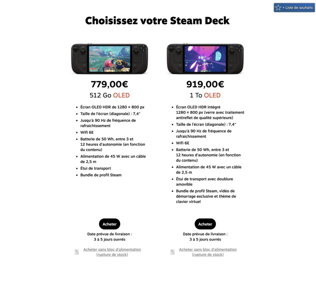 Les nouveaux prix du Steam Deck OLED // Source : Steam Les nouveaux prix du Steam Deck OLED // Source : Steam