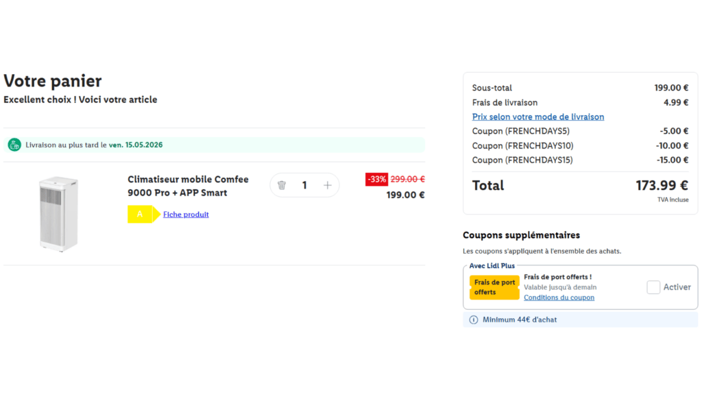Climatiseur mobile Comfee 9000 Pro + APP Smart French Days // Source : Lidl Climatiseur mobile Comfee 9000 Pro + APP Smart French Days // Source : Lidl