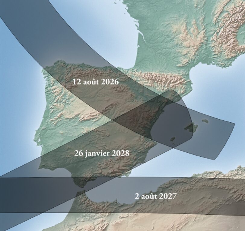 Carte de visibilité des prochaines éclipses solaires visibles dans la région. // Source : LTE Carte de visibilité des prochaines éclipses solaires visibles dans la région. // Source : LTE