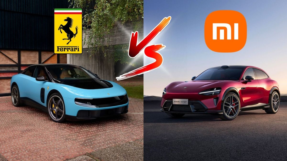 La Ferrari Luce face au Xiaomi YU7 GT. // Source : Montage Robin San Vicente