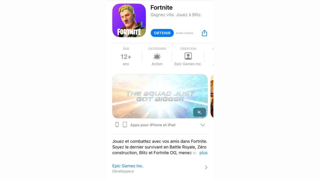 Fortnite est disponible sur iOS // Source : Apple