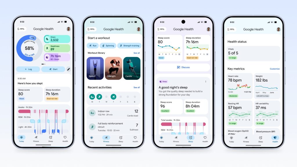 L'interface de Google Health avec ses 4 onglets.