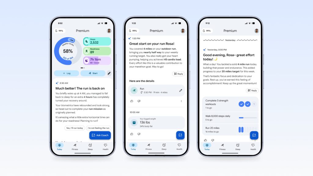 L'application Google Health avec ses menus colorés.