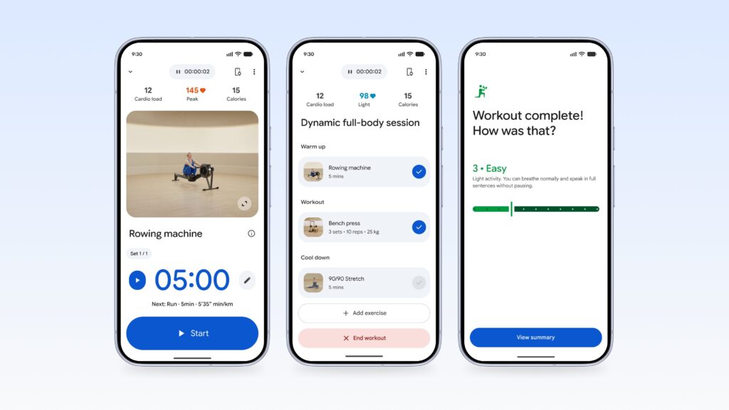 L'enregistrement d'un exercice avec Google Health.