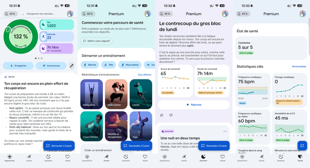 Les quatre onglets de Google Health… avec une page d'accueil sous-exploitée. Les quatre onglets de Google Health… avec une page d'accueil sous-exploitée.
