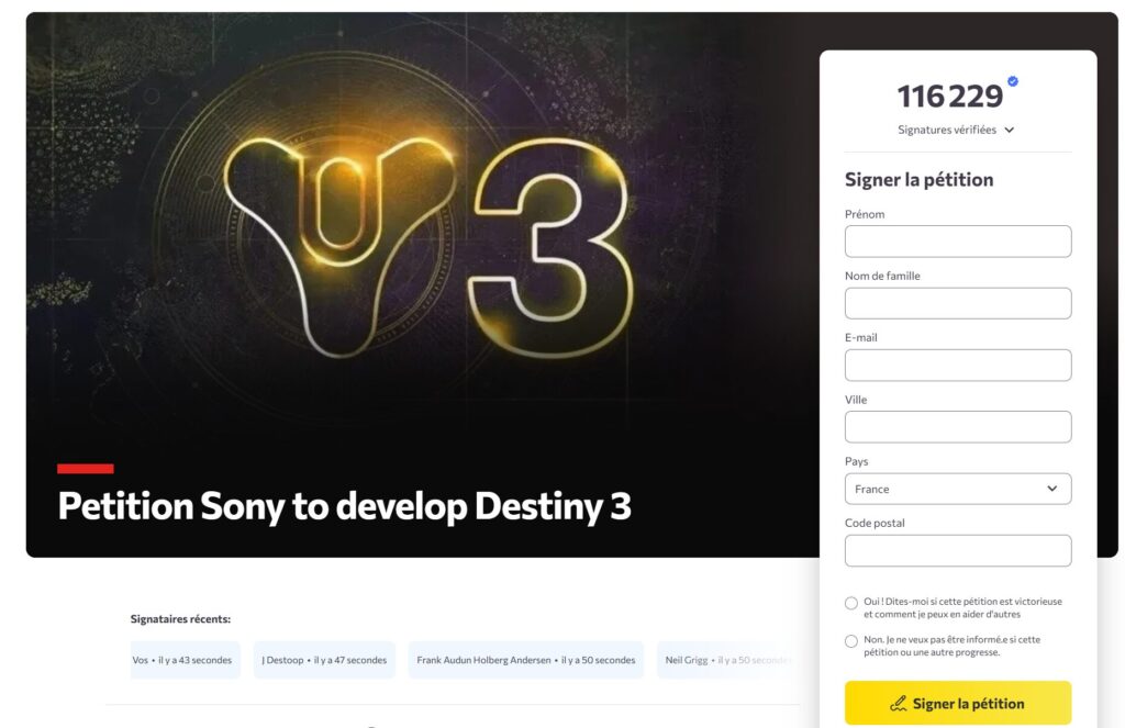 La pétition pour développer Destiny 3 a été lancé le 22 mai