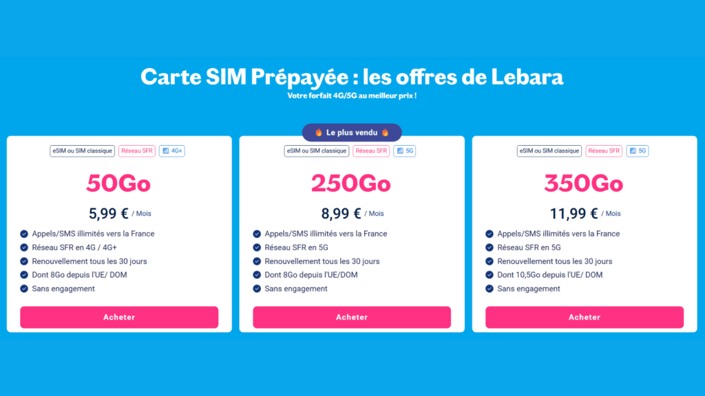 Les forfaits de Lebara // Source : Lebara Les forfaits de Lebara // Source : Lebara