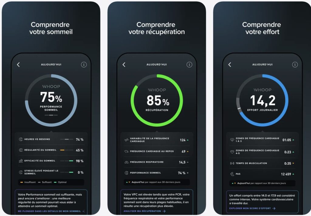 L'interface de l'application Whoop. L'interface de l'application Whoop.