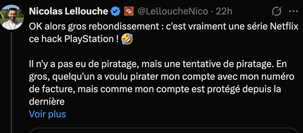 Mon tweet après l'appel avec le service client PlayStation. Mon tweet après l'appel avec le service client PlayStation.