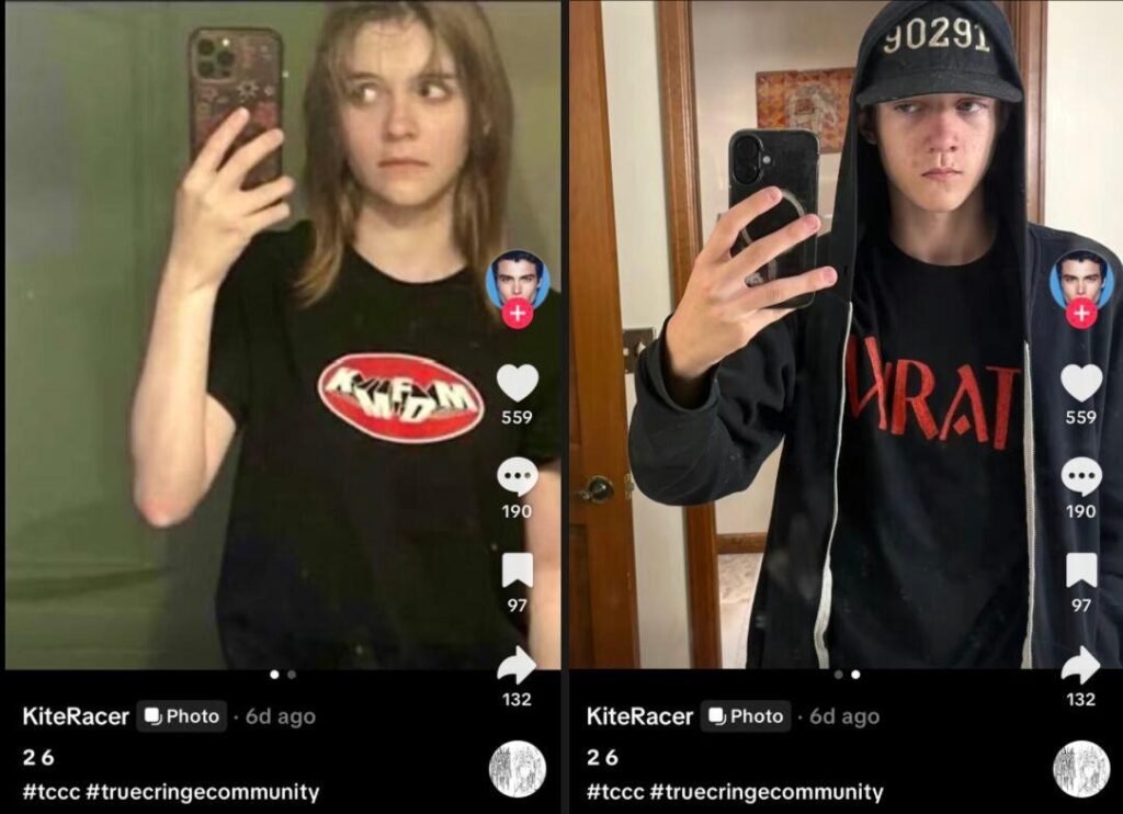 Natalie Rupnow (15 ans, à gauche) et Desmond Holly (16 ans, à droite) rendent hommage aux tueurs de Columbine au travers des t-shirts « KMDFM » et « Wrath » que ceux-ci affectionnaient. Membres de la TCC, Rupnow et Holly ont commis des attaques scolaires aux États-Unis en décembre 2024 et septembre 2025 avant de se suicider. // Source : Document Allizandra Herberhold Natalie Rupnow (15 ans, à gauche) et Desmond Holly (16 ans, à droite) rendent hommage aux tueurs de Columbine au travers des t-shirts « KMDFM » et « Wrath » que ceux-ci affectionnaient. Membres de la TCC, Rupnow et Holly ont commis des attaques scolaires aux États-Unis en décembre 2024 et septembre 2025 avant de se suicider. // Source : Document Allizandra Herberhold