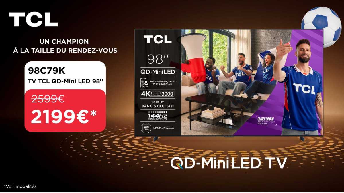 Offre Coupe du monde 2026 sur le TV QD Mini LED TCL 98C79K // Source : TCL