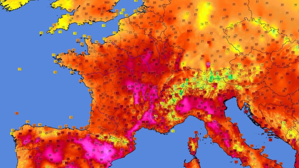 Carte des températures en France le 16 juin 2026 après-midi. // Source : Capture d'écran Info Climat Carte des températures en France le 16 juin 2026 après-midi. // Source : Capture d'écran Info Climat