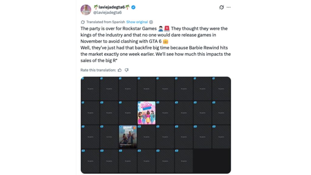 L’annonce de ce calendrier a très rapidement fait réagir les internautes sur les réseaux sociaux. // Source : @laviejadegta6 sur X L’annonce de ce calendrier a très rapidement fait réagir les internautes sur les réseaux sociaux. // Source : @laviejadegta6 sur X