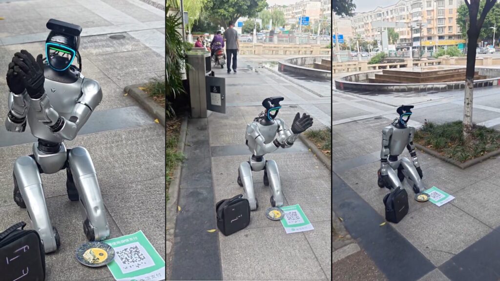 Ce robot humanoïde mendie dans la rue. // Source : Eren Chen sur X Ce robot humanoïde mendie dans la rue. // Source : Eren Chen sur X