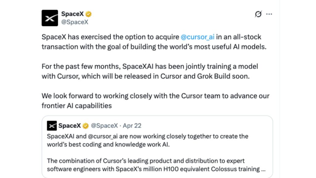 SpaceX va mettre la main sur Cursor. // Source : @SpaceX sur X