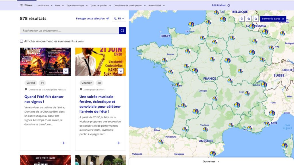 La carte interactive du ministère de la Culture recense les évènements prévus. // Source : Ministère de la Culture La carte interactive du ministère de la Culture recense les évènements prévus. // Source : Ministère de la Culture
