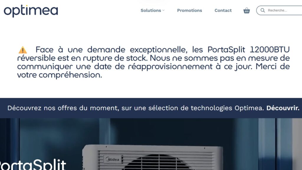 Optimea avait temporairement du mettre son site en maintenance. // Source : Capture d'écran Numerama Optimea avait temporairement du mettre son site en maintenance. // Source : Capture d'écran Numerama