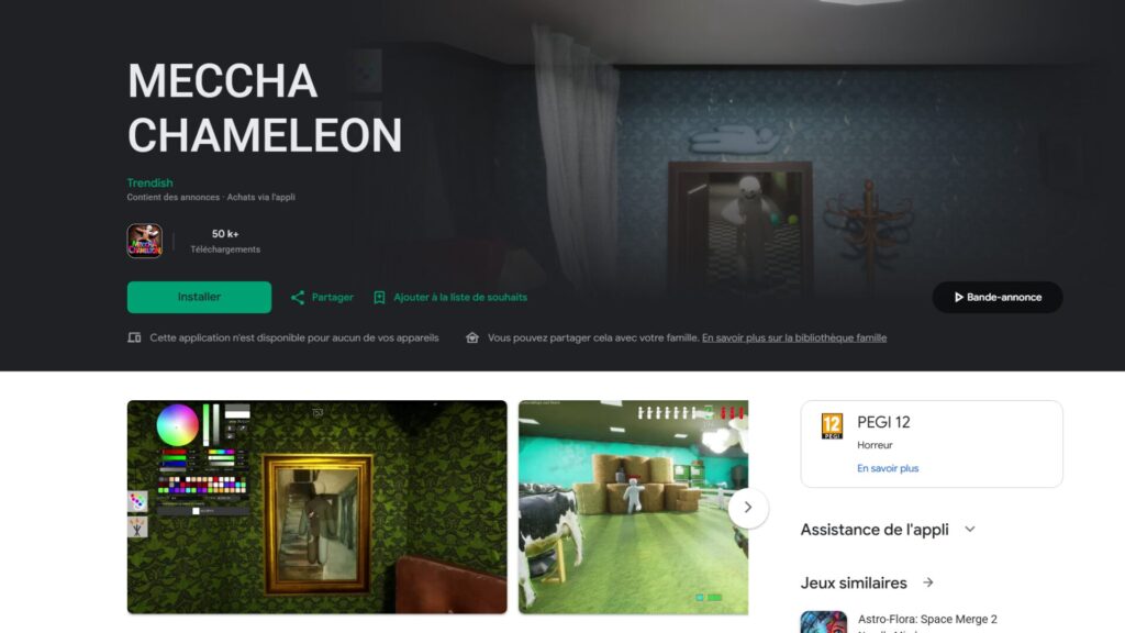 La vraie page Google Store du faux Meccha Chameleon // Source : Capture
