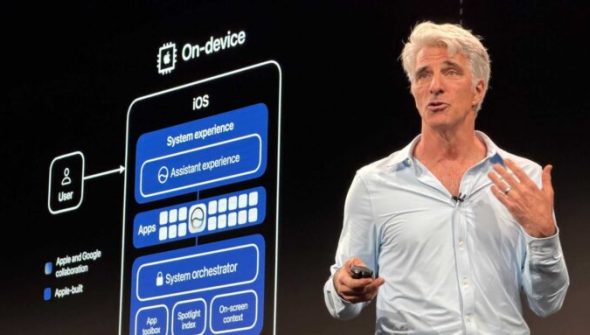 Craig Federighi et Apple Intelligence. // Source : Numerama