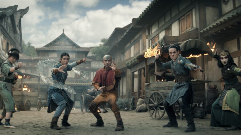 Avatar: The Last Airbender. (L to R) Miyako as Toph, Kiawentiio Tarbell as Katara, Gordon Cormier as Aang, Ian Ousley as Sokka, Maria Zhang as Suki in episode 202 of Avatar: The Last Airbender. Cr. Courtesy of Netflix © 2026 Avatar: The Last Airbender. (L to R) Miyako as Toph, Kiawentiio Tarbell as Katara, Gordon Cormier as Aang, Ian Ousley as Sokka, Maria Zhang as Suki in episode 202 of Avatar: The Last Airbender. Cr. Courtesy of Netflix © 2026