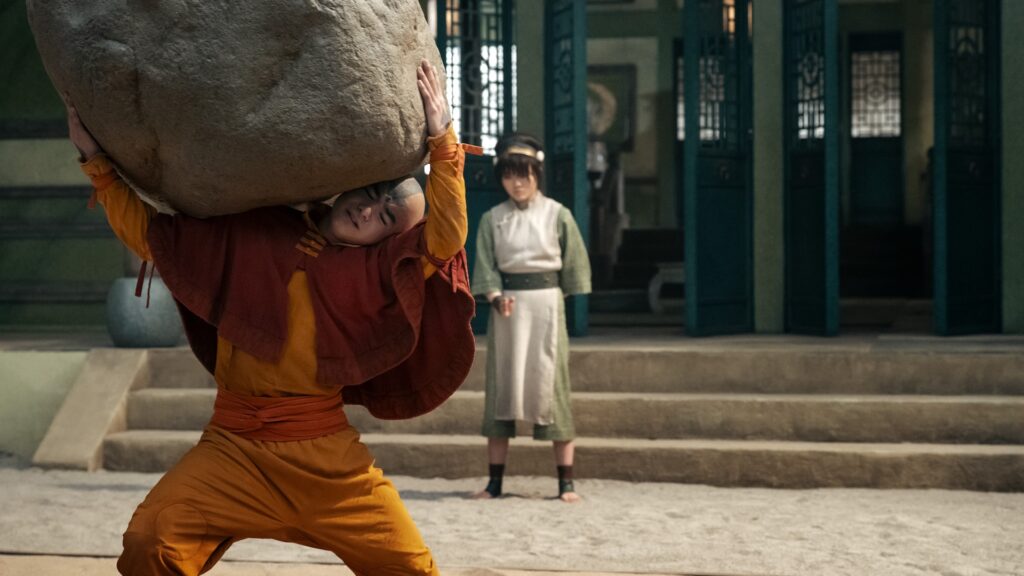 Avatar: The Last Airbender. Gordon Cormier as Aang, Miyako as Toph in season 2 of Avatar: The Last Airbender. Cr. Katie Yu/Netflix © 2026 Avatar: The Last Airbender. Gordon Cormier as Aang, Miyako as Toph in season 2 of Avatar: The Last Airbender. Cr. Katie Yu/Netflix © 2026