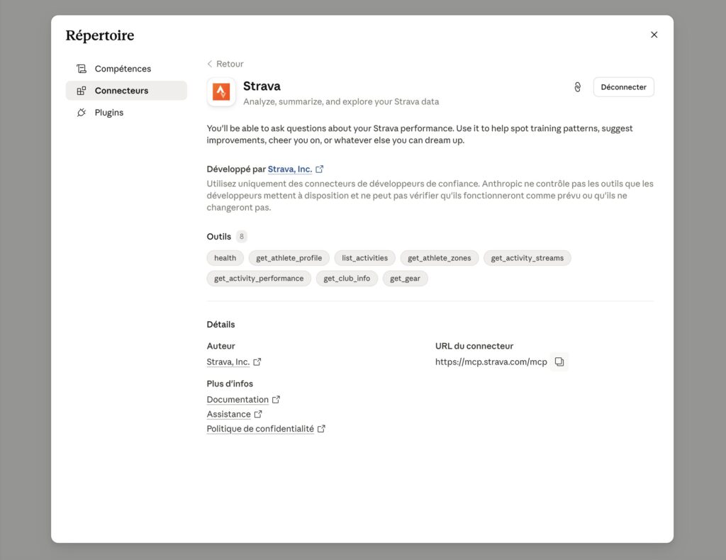 Le connecteur Strava dans Claude Le connecteur Strava dans Claude