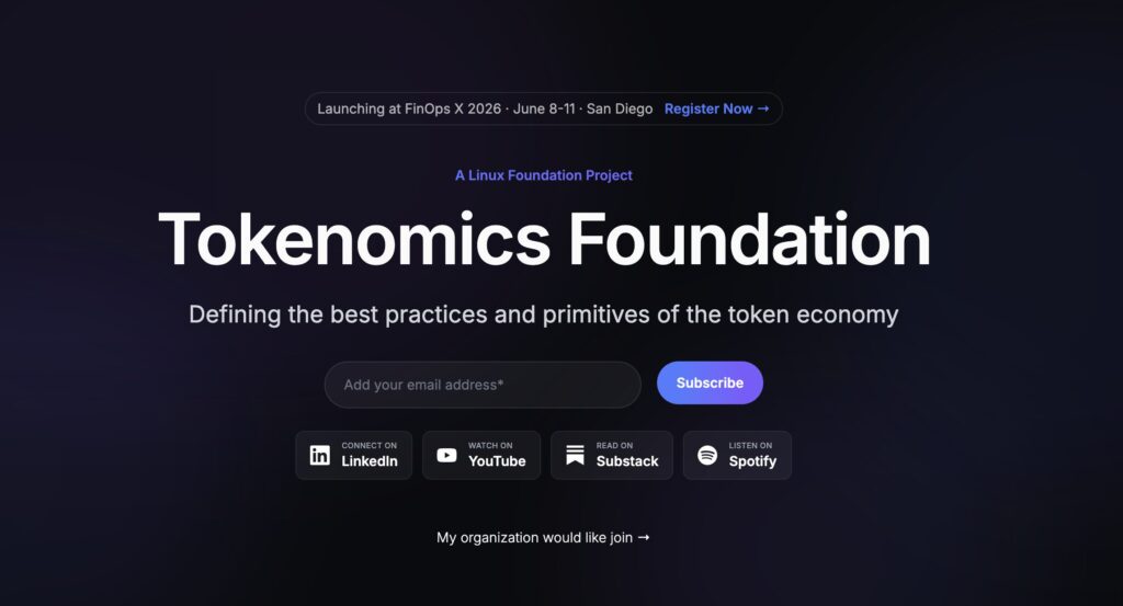 L'initiative sera officiellement lancée lors de la FinOps 2026 qui se tiendra à San Diego du 8 au 11 juin 2026 // Source : Tokenomics Foundation L'initiative sera officiellement lancée lors de la FinOps 2026 qui se tiendra à San Diego du 8 au 11 juin 2026 // Source : Tokenomics Foundation