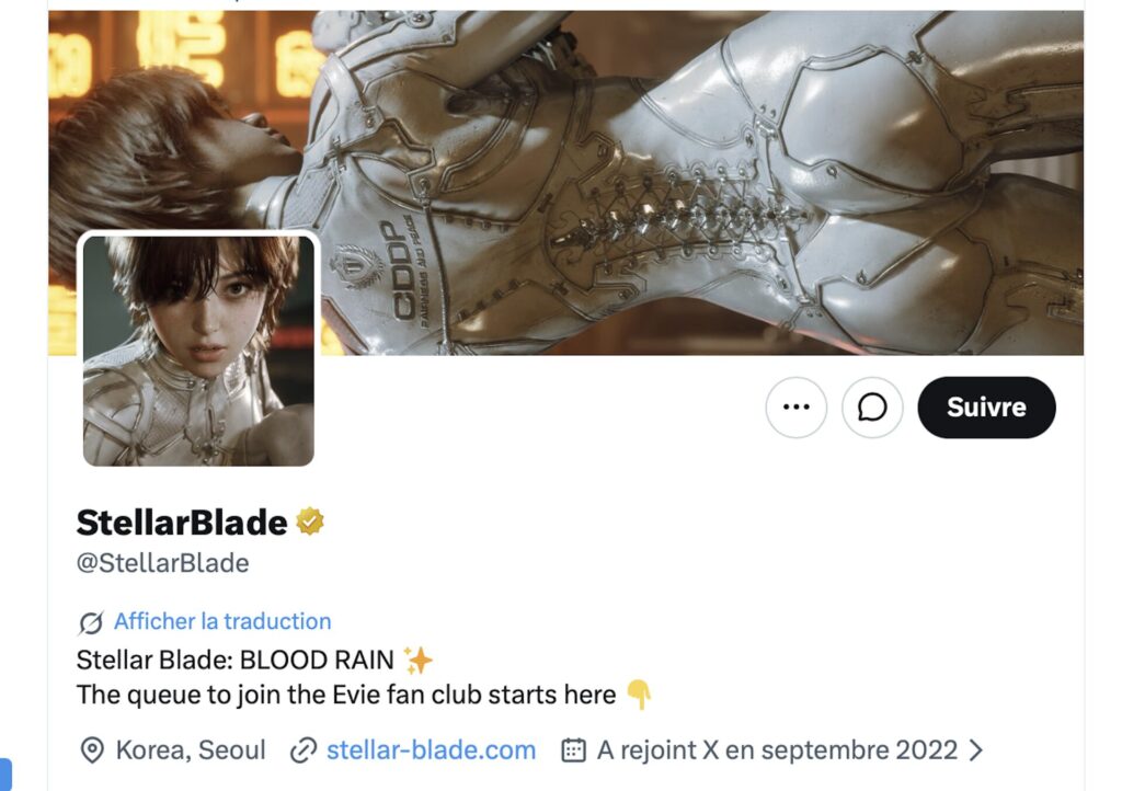 La page X de Stellar Blade // Source : Capture d'écran La page X de Stellar Blade // Source : Capture d'écran